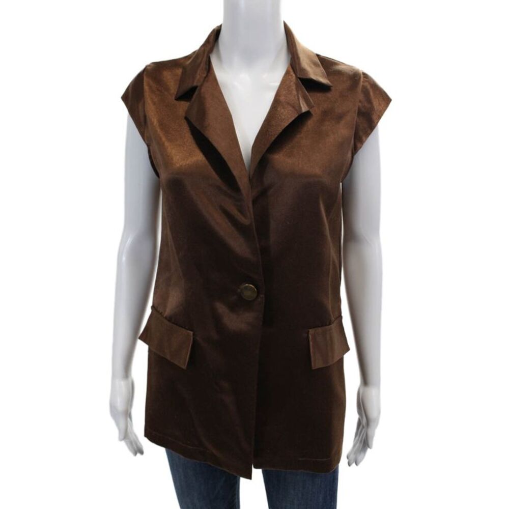 Muze Womens Short Sleeves Button Closure Blouse Chocolate Brown Size Small